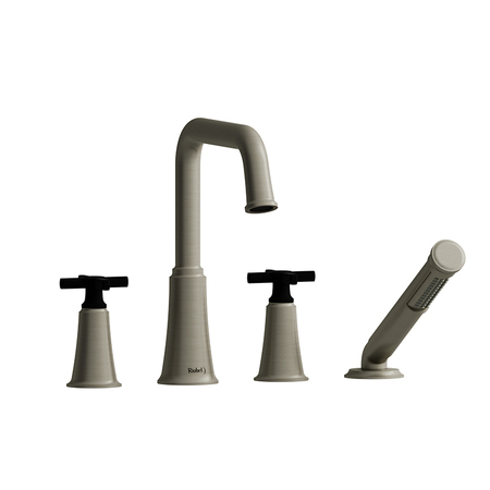 RIOBEL 4-Piece Deck-Mount Tub Filler With Hand Shower MMSQ12+BNBK